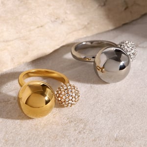 1 Piece Retro Simple Style Chunky Geometric Stainless Steel  Gold Color Inlay Rhinestones Women's Adjustable Rings h5 